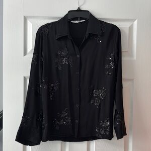 ZARA Elegant Black Floral sequined Women's Top